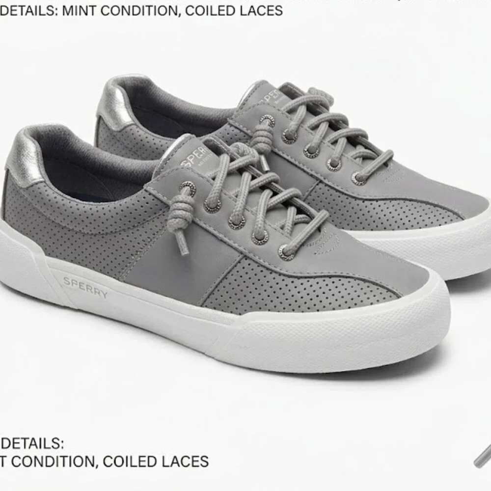 NWT Sperry Crest Vibe Leather Sneakers - Grey / Silver - Women's 7.5 - Picture 2 of 7